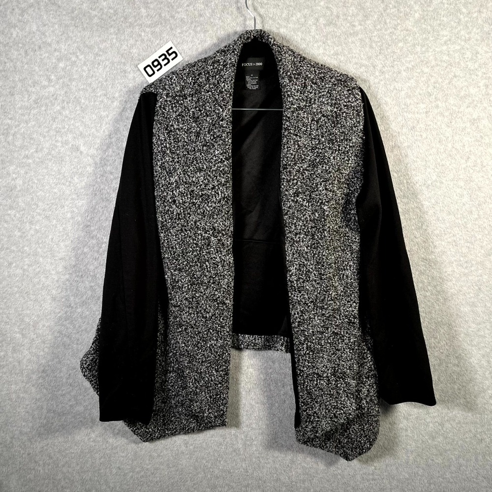 Focus 2000 Blazer Jacket‎ Womens 14 Gray Black Salt & Pepper Boucle Open Front